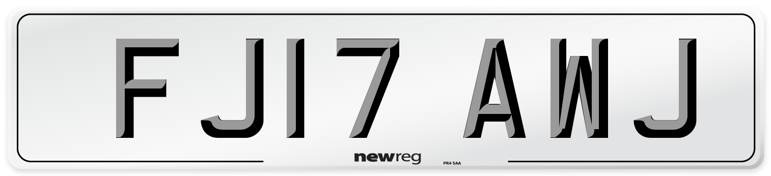 FJ17 AWJ Number Plate from New Reg